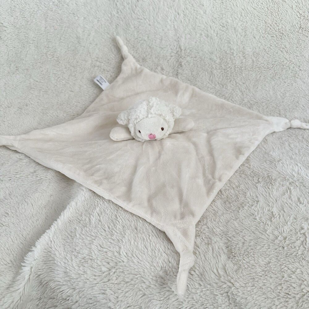 Crevent Cream Colored Lamb Sheep Lovey Baby Security Blanket Knotted Corners